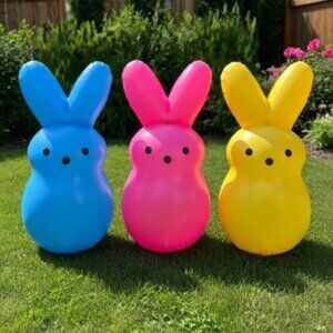 NEW Easter Peeps Blue Pink & Yellow 4 Foot Bunny Inflatables